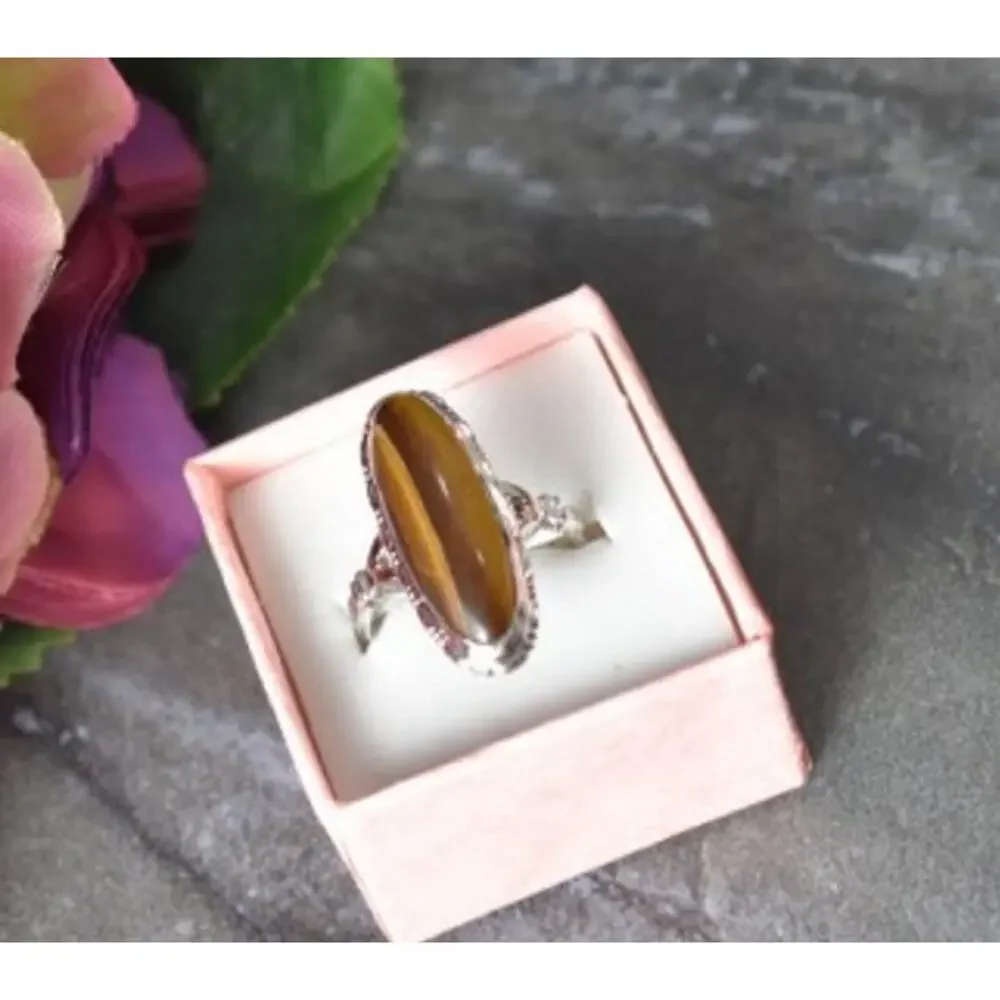 925 Sterling Silver Tiger'S Eye Ring Size 8